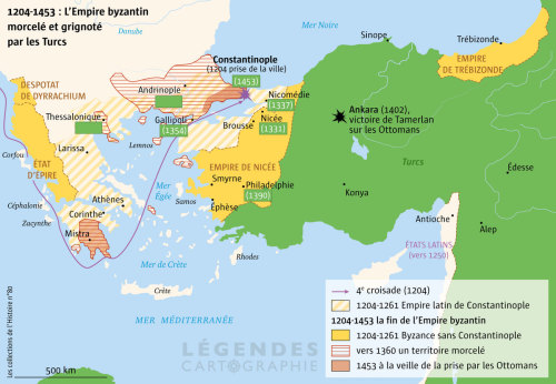 In 1204, the Fourth Crusade was diverted to Constantinople which was pillaged. A Latin empire settle