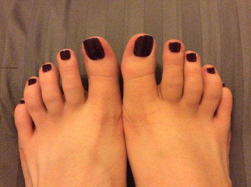 sams-toes:  New color on my toes! I love how dark it is compared to my feet.  ^-^