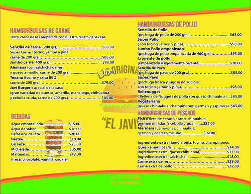 Menú sencillo para hamburguesas bien buenas(se cotiza con el No. de pag, info, fotos y estilo