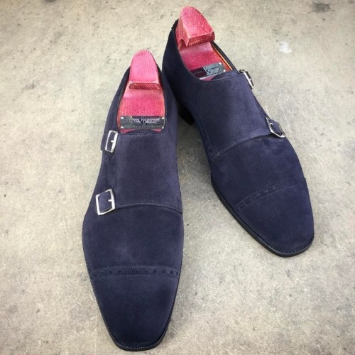 The “Mayfair” in navy suede. Made to Order on the MH 71 last.#gazianogirling #gazianoa