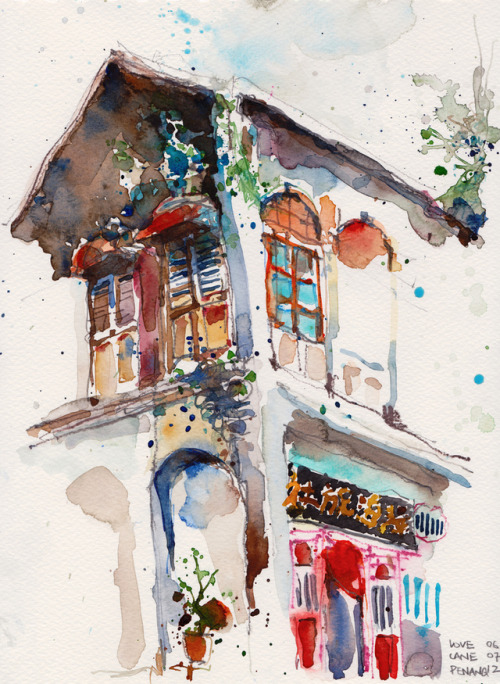 Paul Wang aka Paul ArtSG (Singaporean, b, Singapore) - 1: Shophouse at Love Lane, Penang, 2012  2:Su