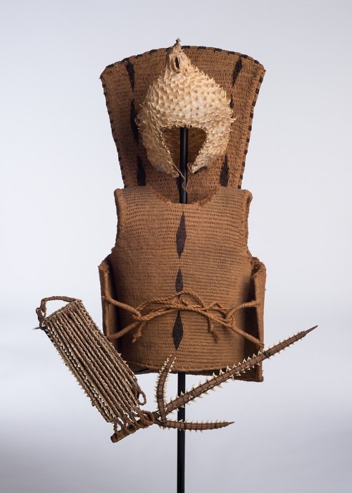 Kiribati warrior helmet and wooden sword  lined with shark’s teeth