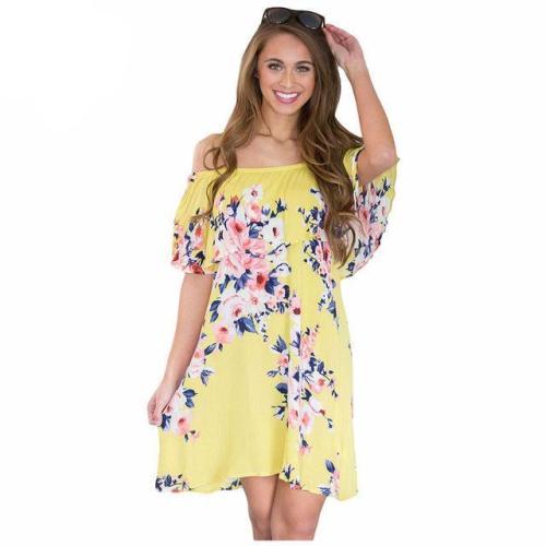 favepiece:Off-Shoulder Ruffle Dress with Floral Print - Use code TUMBLR10 to get 10% OFF!