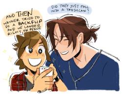 liverpops:  some friends requested a laughing ponytail!leon with brown-haired!roxas during stream today!! i love them