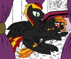 askblackfireandflarethealicorns:  ask-recordspinner:  Almost done you guys,gotta go to bed now,night ;A;   Hot, hot, hot  DAMNIT WRING MANE COLOR,NEEDS TO JUST BE RED!!! FUUUUUU~