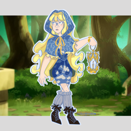 [id: A Digital Full Body Drawing Of Blondie Lockes From Ever After High In Her Through The Woods Outfit.