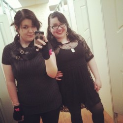 fuckyeahchubbyfashion:  Myself (http://roseriku.tumblr.com) and my friend (http://attackonyugioh.tumblr.com) looking absolutely fabulous in the TJ Maxx dressing room. I’m the one on the left, and the tunic shirt I’m in is a US women’s medium. You