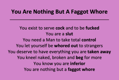 alphadaddy4sissy: junglechef-blog: smirgoul:OH YES  Yes, I am NOTHING but a faggot whore. You a