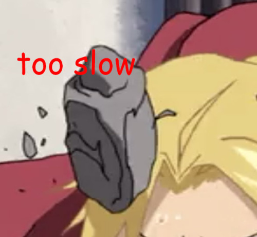 pixelghosties:  sofiakkuma:  the-masked-barona:  So with all the ish that Edward Elric goes through, did anyone else realize that a rock is the thing that leaves a scar FOR 21 EPISODES.  That’s a third of the series. For a third of the series- with