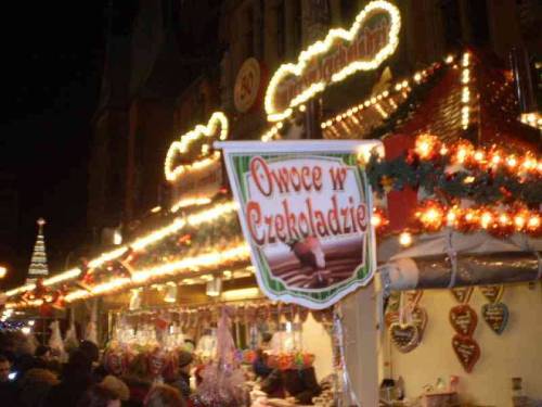 Merchandise offered in city Wroclaw, Poland, during Christmas market.