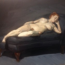 adamlupton:  Two class dead palette live model painting. Besides her horribly broken ankle, it came out alright. #oil #painting