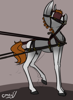 autumnbramble:  omnipresentcrayon:  Omnipresent, pulling a probably quite small carriage of some sort. Dressed up in all that fancy carriage pulling stuff.  darn’ tootin’ you are!!!!!   Ahhh that’s a really cute style &lt;3