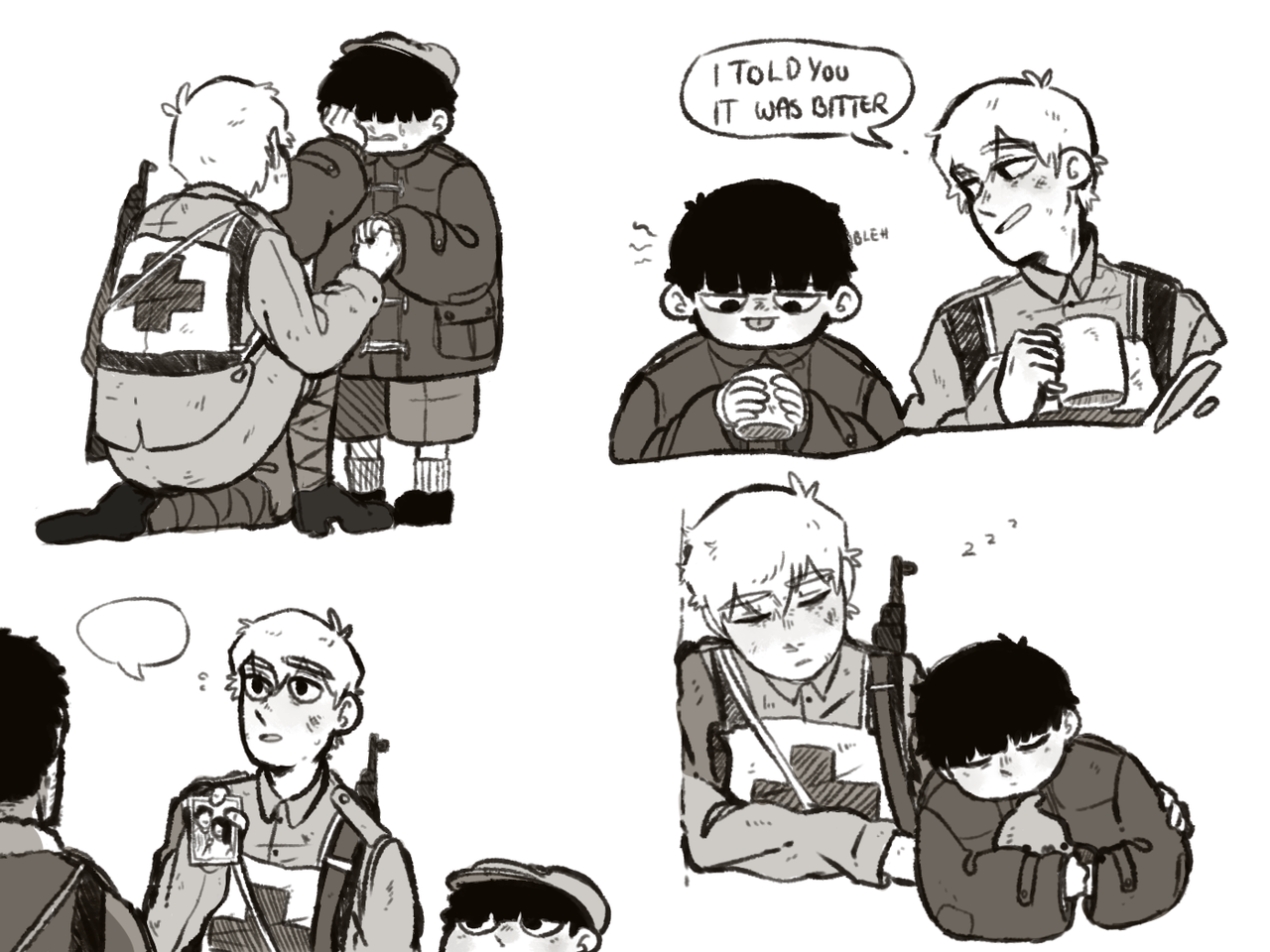 the-elf-draws:  War AU (or something kdfkdfhg)Reigen is a Medic Soldier who abandons