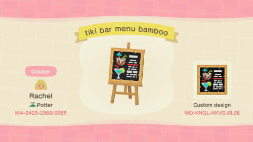 acnhcustomdesigns:tiki bar menu bamboo sign designed by rachel of potter 