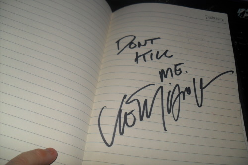 causeallidoisdance:  risemboolrangersofficial:  h3yt3r3z1:  Vic Mignogna signed my Death Note three years ago. I think it’s defective…  Defective? Don’t forget that writing a name in the death note WITHOUT a description of death will result in a