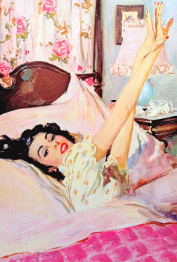 vintagegal:  Illustration by Coby Whitmore for Simmons Beautyrest mattress ad c. 1950s 