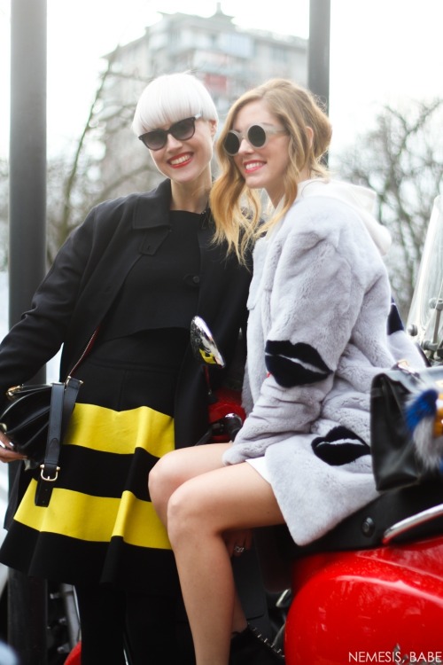 Linda Tol and Chiara Ferragni before Costume National Milan Fashion Week February 2014