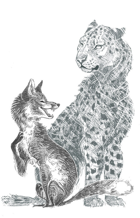 Inktober 2017, 18/31: The Fox and the Leopard THE FOX and the Leopard disputed which was the more be