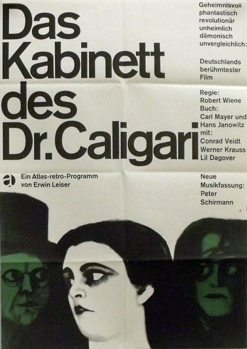 movieposteroftheday:  1964 German poster for THE CABINET OF DR. CALIGARI (Robert Wiene, Germany, 1920) Designer: Karl Oskar Blase (b. 1925) Poster source: Kinoart.net See more posters by Karl Oskar Blase at Movie Poster of the Week on MUBI. 