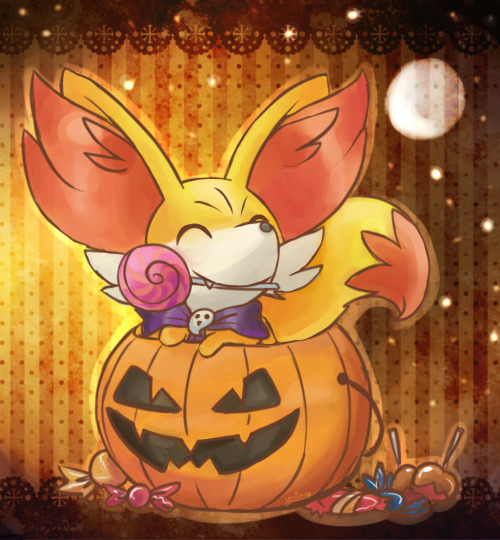 the-spoopy-fennekin:Happy Halloween! Here’s a Fennekin hoarding candy! >:3