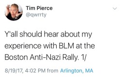 allonsyforever:  BLM organizers and protesters like Imani chose to *put their lives on the line* to ensure that violence did not break out in Boston today. As she so eloquently said, she would not have received the same treatment at a white supremacist