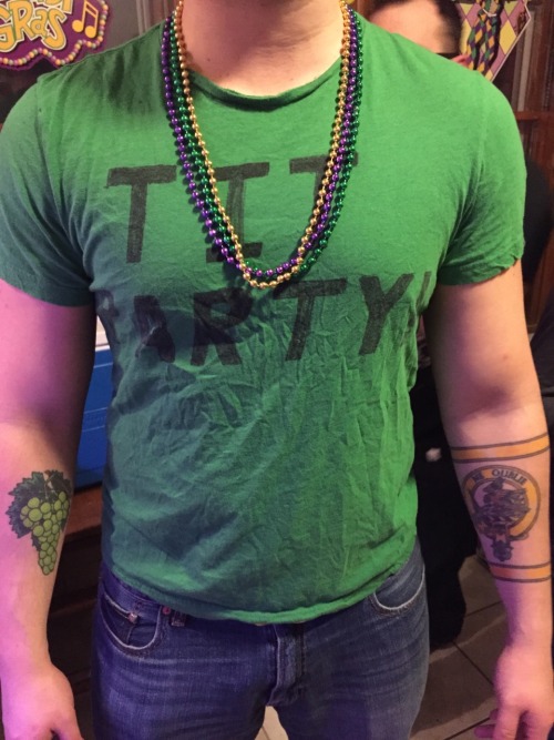 lordthundercox:  I wear TIT PARTY once a year for a Mardi Gras party and somehow it gets a year-round hanger in my tiny closet.   Also somehow it’s wrinkled anyway.  ¡Viva la tit party!   