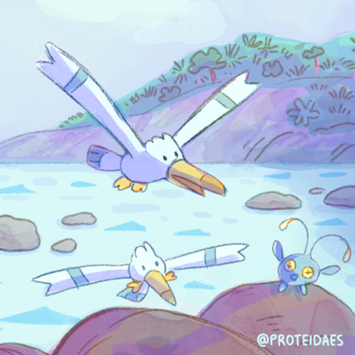 proteidaes: Here’s my full piece + close crops and color roughs for @PokeTravelZine!! I got to