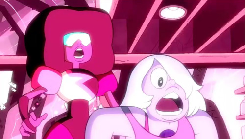 nopalrabbit:  I was thinking about Steven’s weapons, since as far as i can tell they haven’t been confirmed to be the same weapons Rose Quartz used. For some reason i had remembered this scene in a way were I got the impression from that the shield