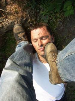 bootslaveboyusa:  Hey faggot, lay down on the ground so I can wipe all the dirt off of MY BOOTS on your fucking faggot face. 