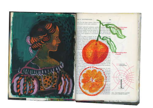 Some fruit-filled sketchbook spreads for this week.acrylic and collage.