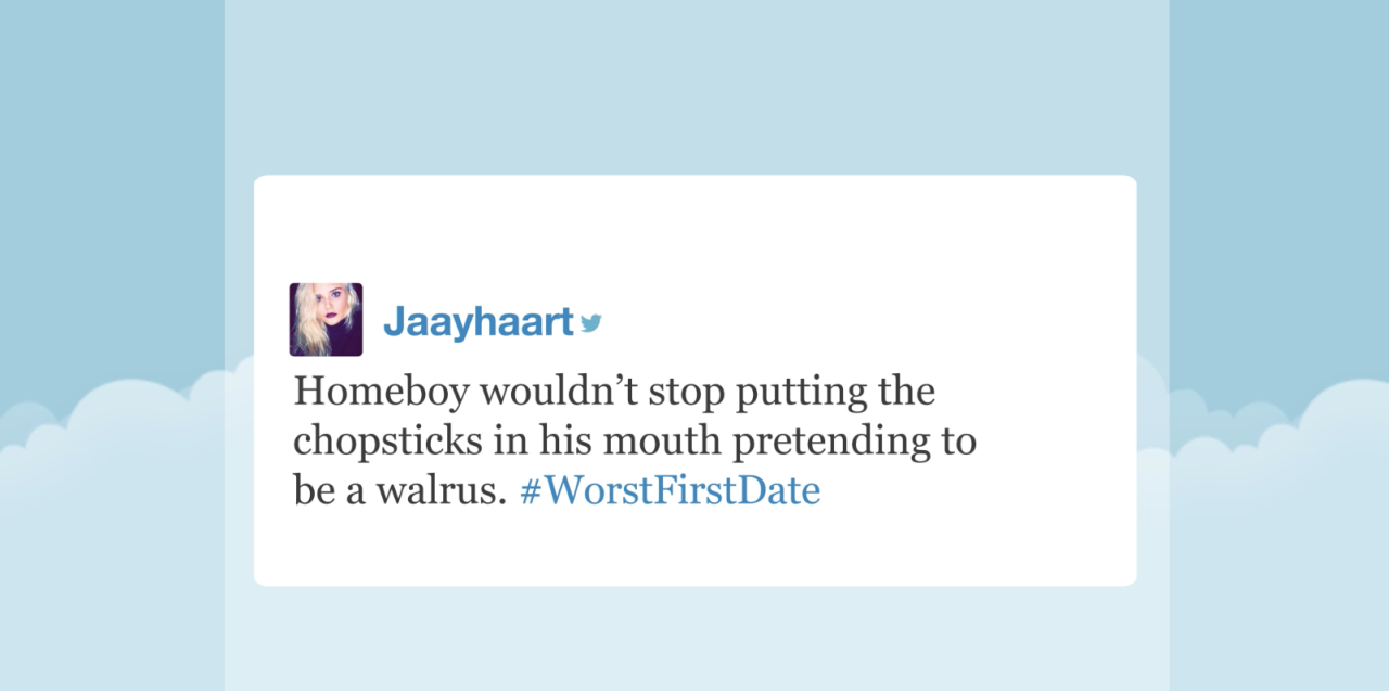 tastefullyoffensive:  Video: Tonight Show Hashtags: #WorstFirstDate  I went out