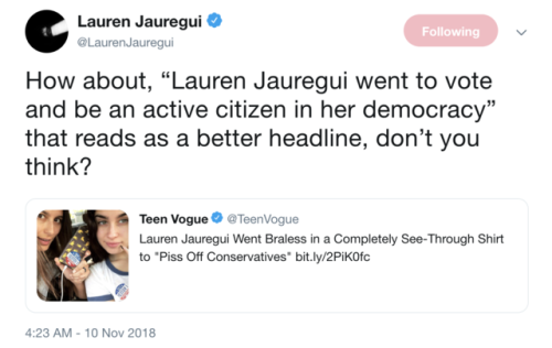 pr-ay-the-gay-away: How about, “Lauren Jauregui went to vote and be an active citizen in her democra