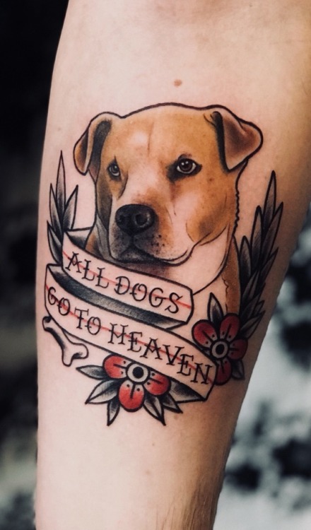 julianlovesdogs:  julianlovesdogs:  All Dogs Go To Heaven   This was my first tattoo. Looks so good in this. And my baby this tattoo is based off is still kicking. 
