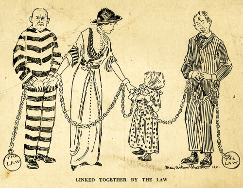 “Linked Together by the Law”May Wilson Preston’s cartoon illustrates suffragists’ message:    “In Vi