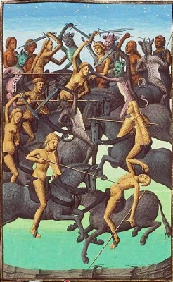 iglesiadesatan:  &ldquo;Batalla de los espíritus malignos sobre caballos negros&rdquo; (detalle). Por Maïtre François, circa 1475.http://iglesiadesatan.com/