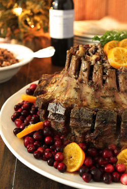 guardians-of-the-food:Crown Roast Pork with Wild Rice Stuffing and Caramelized Orange Sauce