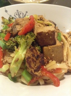 Super Excited About How This Turned Out.  Ginger Sesame Tofu With Udon Noodles, Broccoli