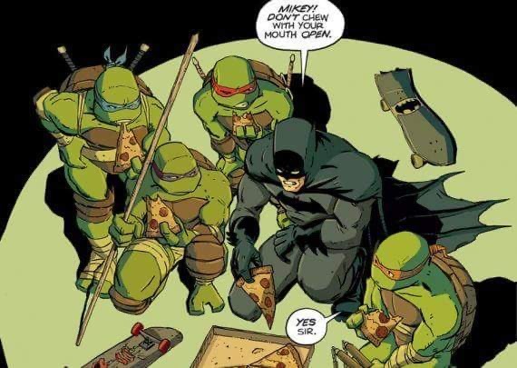 hipster w delusions of revolutionary politics — so the ninja turtles x  batman is a canon comic...