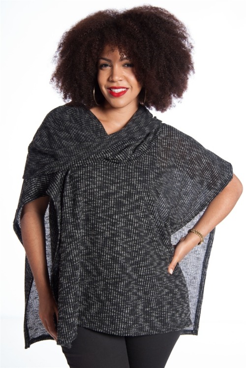 Genny Miliano in Luck21’s Cowl Neck Plus Size Burnout Knit Poncho - Black
