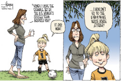 advanced-procrastination:  cartoonpolitics:    (cartoon by David Horsey)     I’m glad this child has a good role model. 