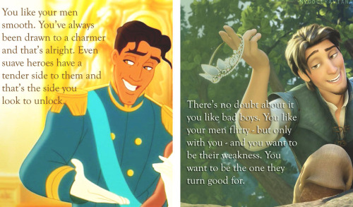 mydollyaviana:  What Your Favourite Disney Hero Says About You - On love and personality For Female 