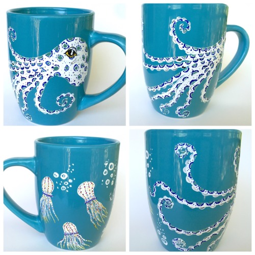 ablackbirdblog:Octopus Coffee Mug - Hand Painted! ☕️ Available for sale here - www.etsy.com/s