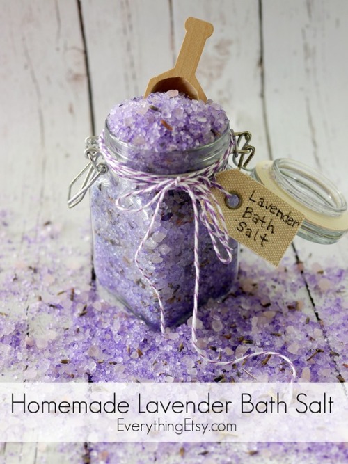 DIY Lavender Bath Salts Recipe from Everything Etsy. This is a more luxurious recipe because it call