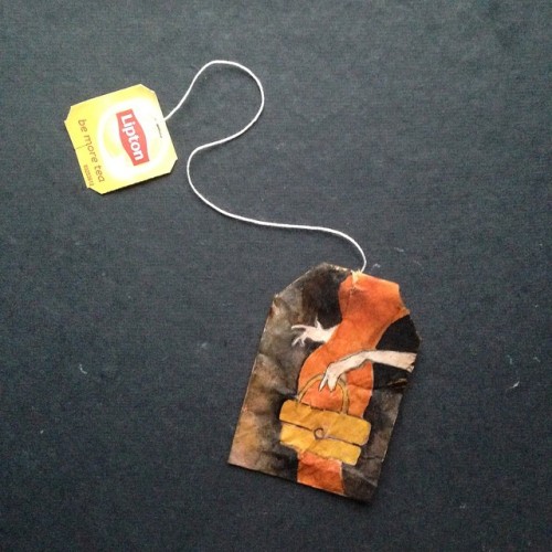 363 days of tea. Day 149. #recycled #teabag #art inspired by #Japanese #matchbox #label