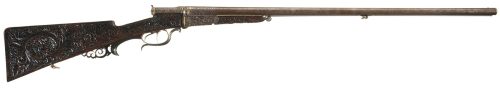 Relief engraved double barrel needlefire shotgun crafted by Heinrich Barella of Soest, Germany, mid 