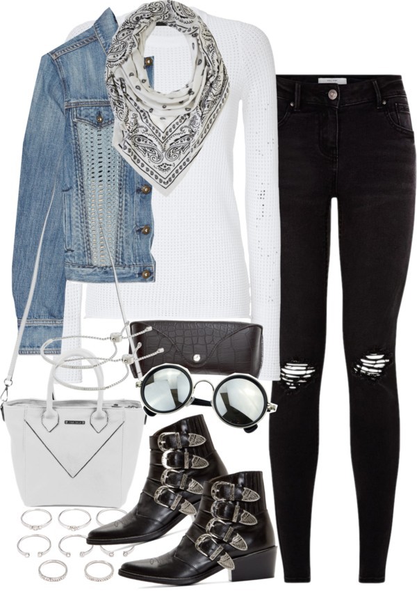 Untitled #3531 by amylal featuring black glasses
ATM by Anthony Thomas Melillo long sleeve sweater / Rag bone JEAN jean jacket, 390 AUD / Ripped jeans, 16 AUD / Toga cowgirl boots, 365 AUD / White handbag, 140 AUD / Forever 21 jewelry, 8.36 AUD /...