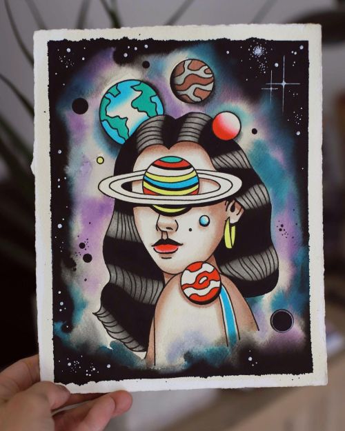 Available as tattoo Ink on paper Cosmic grl #patrykhilton #tattooinspiration #inkonpaper #goodidea