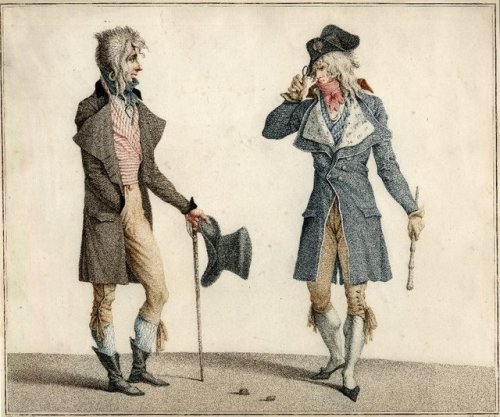 history-of-fashion:Satirical etchings about incroyables and merveilleuses1. 1797 Anonymous - Café de