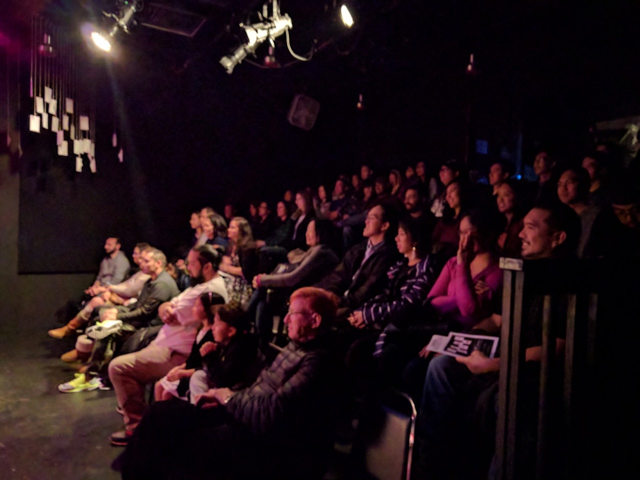 Pictured: A photo of an audience watching the Love Edition Festival produced by Bindlestiff Studio, SF, CA.