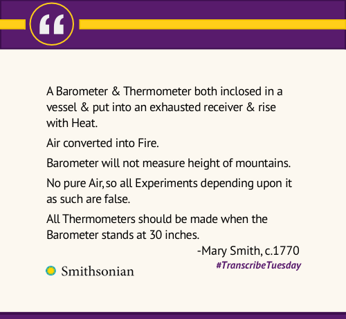 smithsoniantranscriptioncenter:Mary Smith demands accuracy (and pure air) in this week’s Transcribe 